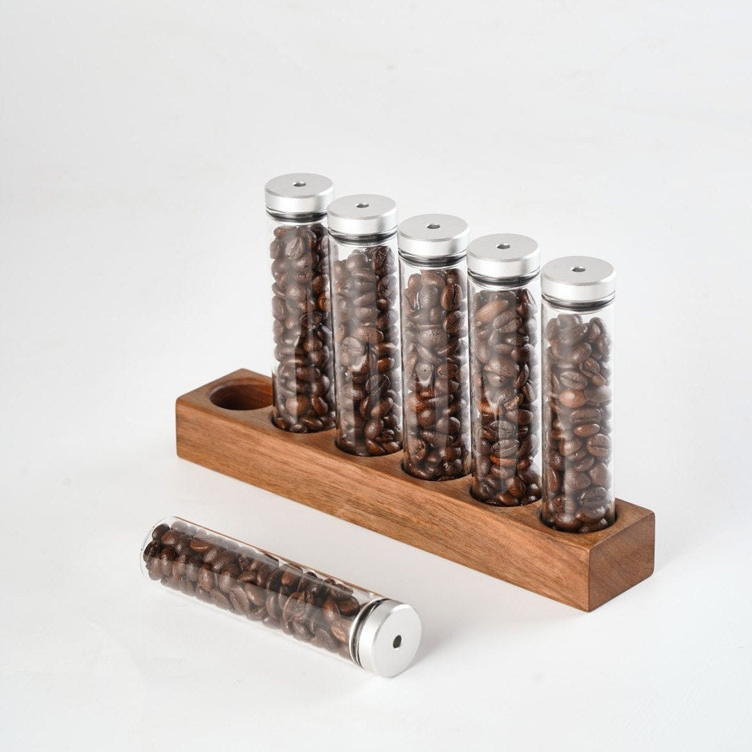 Walnut Single Dose Coffee Beans Storage Tube Cellar Vial Aluminum