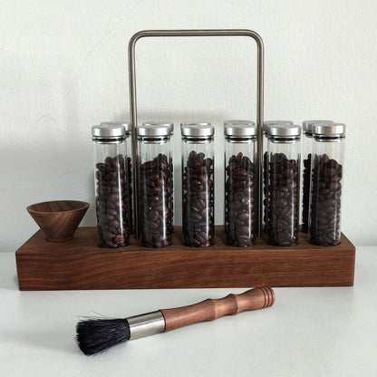 Walnut Caddy 20g Coffee Beans Storage / Tube/ Cellar / Vial / Vault Single Dosing Funnel