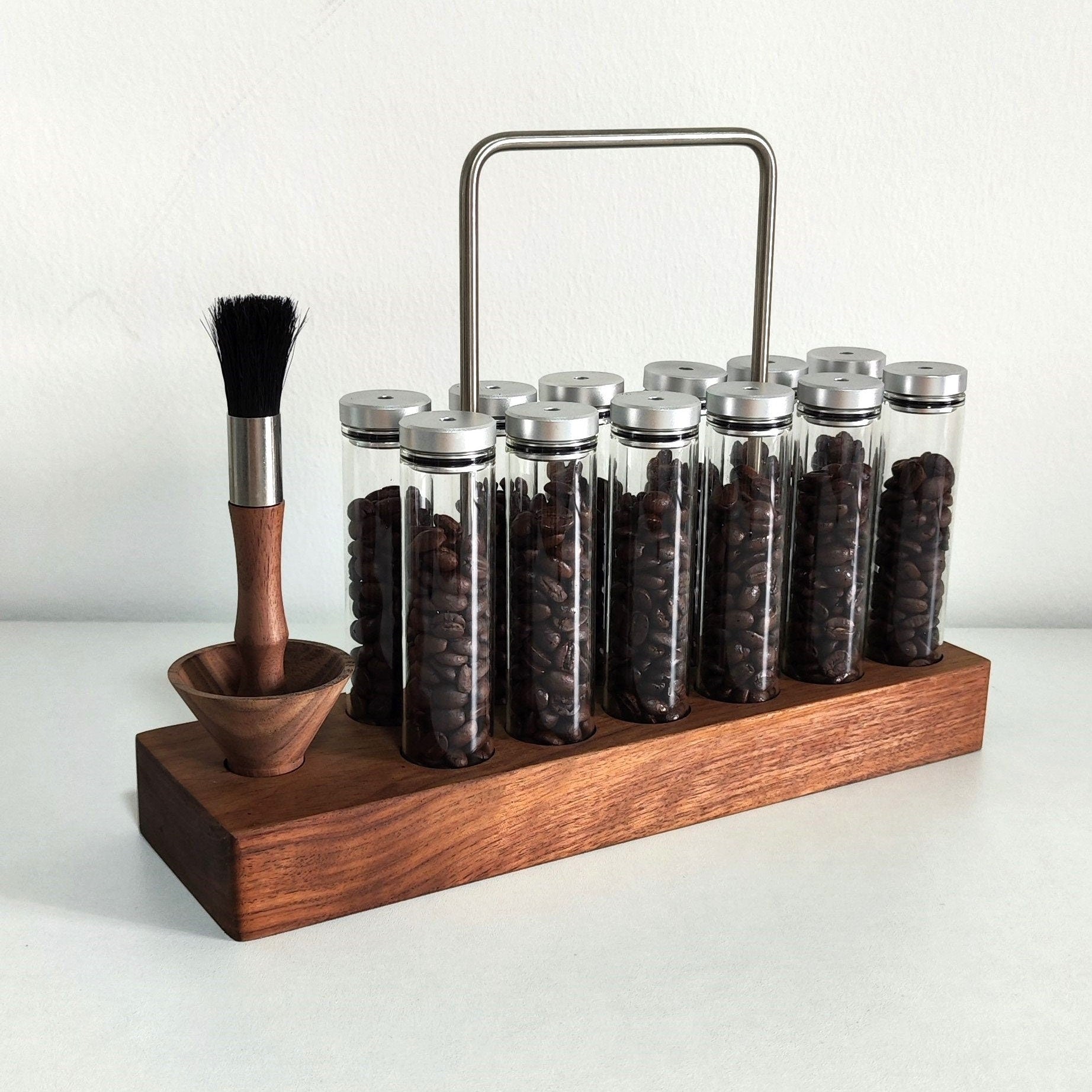 Walnut Caddy 20g Coffee Beans Storage / Tube/ Cellar / Vial / Vault Single Dosing Funnel