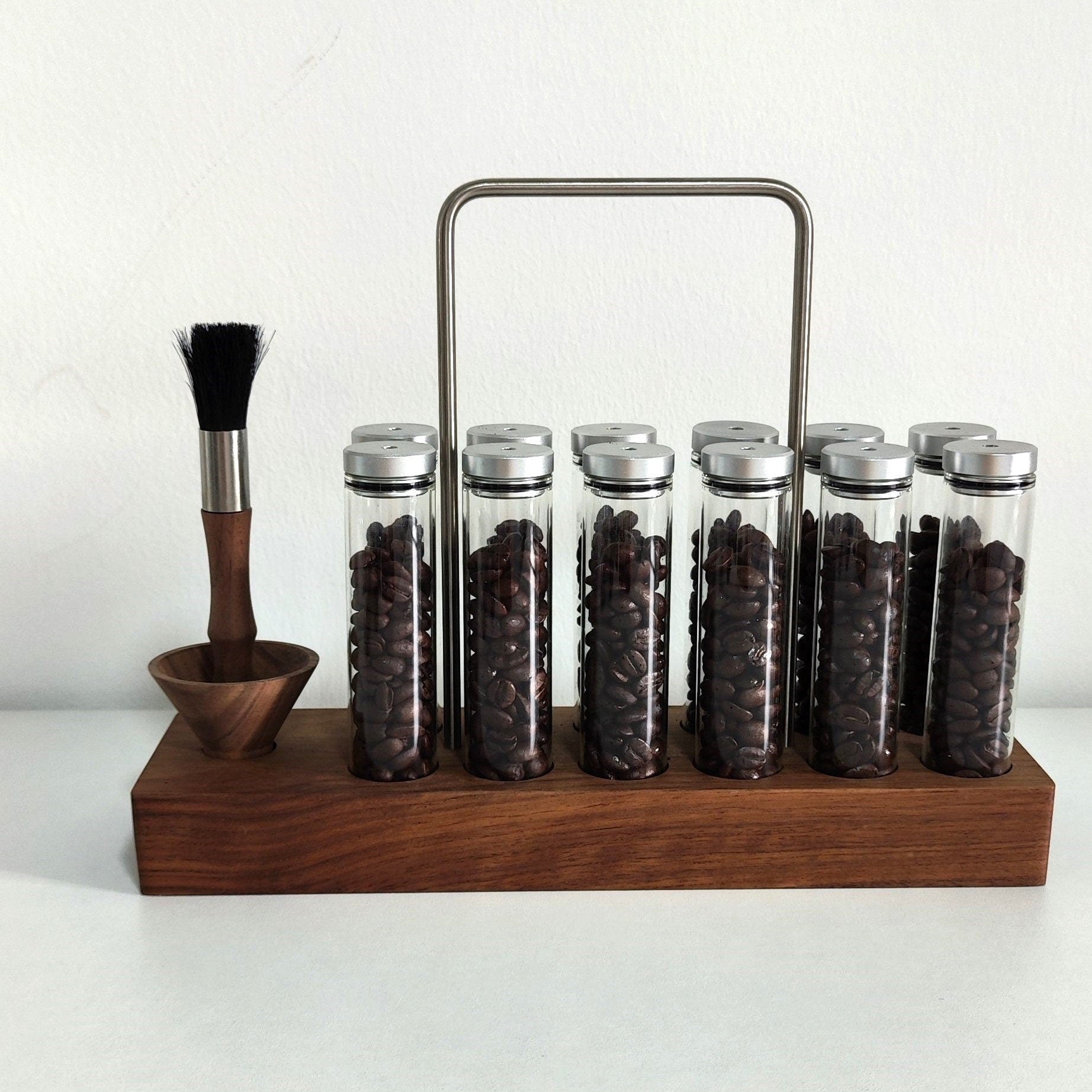 Walnut Caddy 20g Coffee Beans Storage / Tube/ Cellar / Vial / Vault Single Dosing Funnel